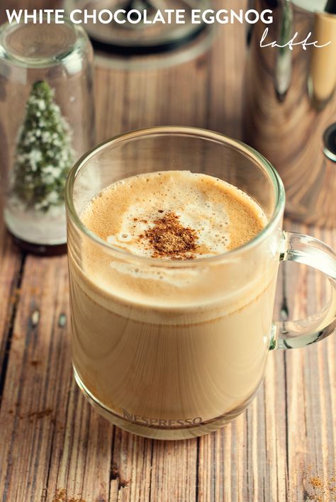 White Chocolate Eggnog Latte Recipe. Eggnog Latte Recipe, Mexican Food Healthy, Chocolate Eggnog, Homemade Latte, Eggnog Latte, Easy Eggnog, Nespresso Recipes, White Chocolate Recipes, Homemade Eggnog