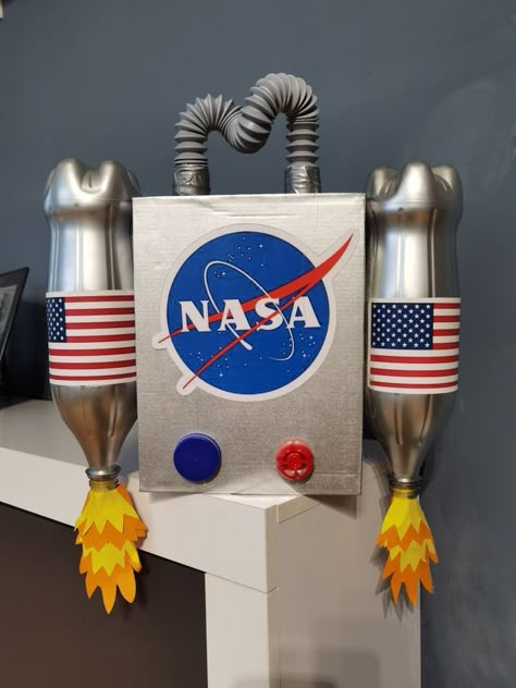 Astronaut Box Craft, Planet Diy Costume, Astronaut Party Decorations Diy, Diy Nasa Costume, Nasa Trunk Or Treat, Space Themed Centerpieces Diy, Astronaut Diy Costume, Astronaut Costume Diy, Stellar Vbs 2023 Decorations