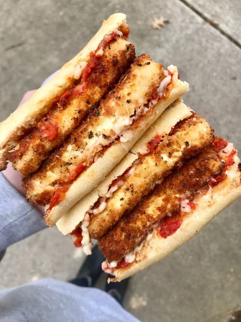 Tofu Parm, Tofu Parmesan, Six Vegan Sisters, Vegan Sandwiches, Crispy Tofu, Vegan Parmesan, Vegan Sandwich, Rice Milk, Tofu Recipes