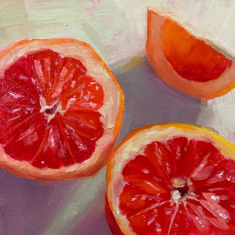 Here�’s an oilpainting of some grapefruit pieces! Spreading some sunshine on a dreary day. Available in my shop - 15x15cm #oilpainting #fruitlover #grapefruit #stilllife A Level Art Sketchbook, Orange Painting, Grapefruit Oil, Oil Pastel Art, Wooden Panel, Fruit Painting, Ap Art, Fruit Art, Color Pencil Drawing