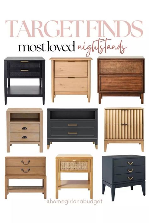 The best affordable nightstand finds from Target! Love these options if you're looking for a Black Nightstand, Three Drawer Nightstand, Wood Nightstand, or Natural Nightstands on a budget! Transitional Farmhouse Decor, Target Bedroom, Beach House Guest Room, Affordable Nightstand, Rattan Bedroom, Nightstand Ideas, Nightstand Wood, Target Home, Neutral Bedroom Decor