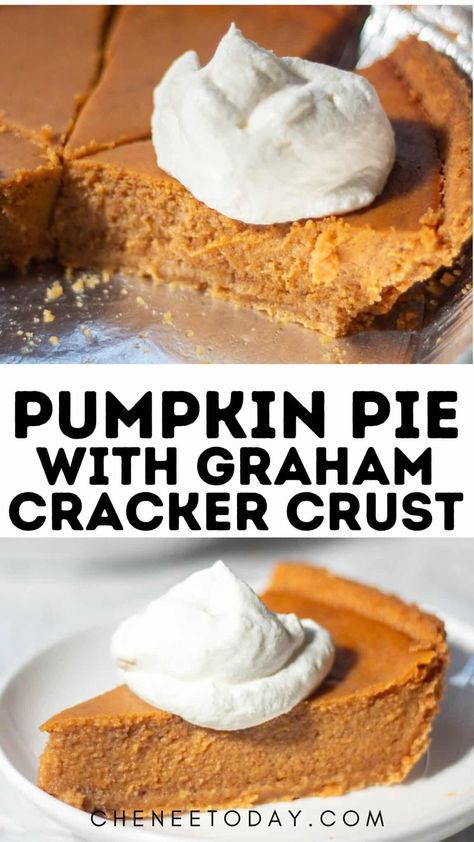 Pumpkin Pie in Graham Cracker Crust Recipe is the best of fall pumpkin recipes and Thanksgiving desserts! It's so easy and simple to make, and sure to be one of your go-to pie recipes! Pie With Graham Cracker Crust, Delicious Thanksgiving Desserts, Graham Cracker Crust Recipe, Graham Cracker Recipes, Homemade Graham Cracker Crust, Graham Cracker Crust Pie, Homemade Graham Crackers, No Bake Pumpkin Pie, Best Pumpkin Pie