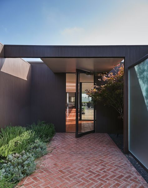 Herringbone Brick Floor, Marmol Radziner, Beverly Hills Real Estate, Modern Residential Architecture, Luxury Properties, Midcentury Home, Beautiful Home Designs, Beach Shack, Exterior Remodel