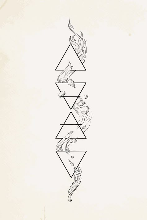 Tattoo design/illustration The Elements Tattoo Ideas, 4elements Tattoo, The Fifth Element Tattoo, Symbols For The Elements, Tattoo Of The Elements, 4 Element Tattoo, 4 Elements Tattoo Design, Four Seasons Tattoo Symbols, Elements Back Tattoo