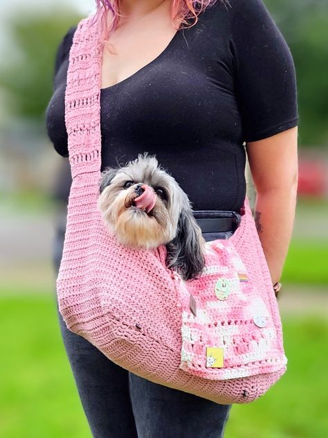 Crochet Cat Carrier Bag, Crochet Dog Sling Pattern Free, Crochet Dog Treat Bag, Crochet Dog Carrier Free Pattern, Crochet Dog Sling, Crochet Pet Carrier, Crochet Sling Bag Free Pattern, Crochet Dog Bag, Dog Carrier Pattern