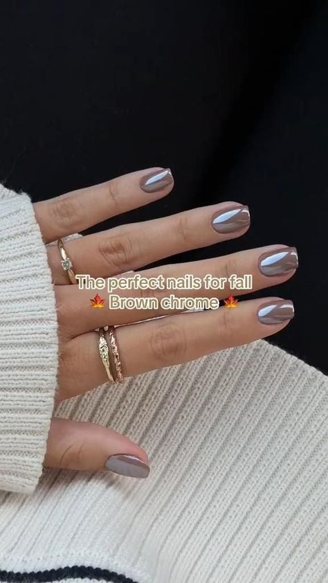 Chrome Nail Colors, Pink Chrome Nails, Fall Gel Nails, Thanksgiving Nails, Neutral Nails, Brown Nails, Dipped Nails, Autumn Nails, Fall Nail