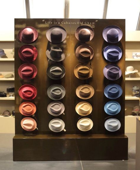 Hat Shop Interior Store Design, Mens Dress Hats, Mens Hats Fashion, Shelving Ideas, Hat Display, Mens Hat, Hat Stores, Wall Photo, Women Hats Fashion