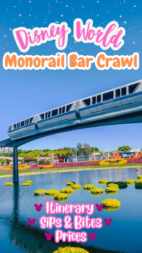 The Monorail Bar Crawl at the Walt Disney World resort is a fun excursion that Disney adults absolutely love to partake in! Taking the monorail is a great way to see all of the Magic Kingdom area Disney resorts without needing to take a car or Disney bus! Save this pin to get the drink and appetizer recommendations along with prices for your next monorail pub crawl! Monorail Crawl Disney, Disney Monorail Bar Crawl, Monorail Bar Crawl, Disney World Monorail, Monorail Disney, Disney Monorail, Hotel Games, Disney Drinks, Disney Bachelorette