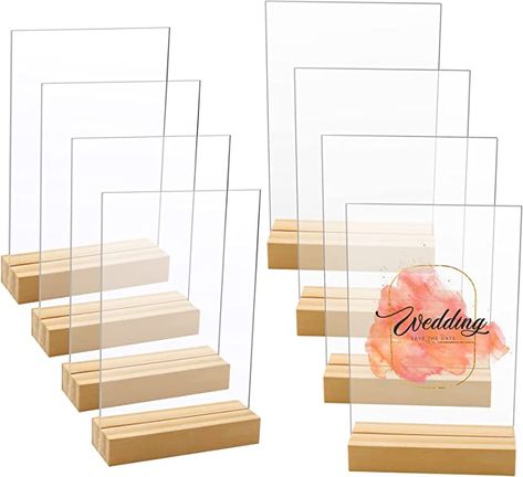 Amazon.com: Newbested 8 Pack Blank Clear Acrylic Table Sign with Wooden Stands,4 x 6 Inch Top Menu Table Number Display Picture Stand Acrylic Sign Holder for DIY Name Card Gifts Event Party Sign Decoration : Office Products Table Number Display, Diy Name Cards, Clear Acrylic Table, Acrylic Table Sign, Acrylic Sign Holder, Menu Table, Card Gifts, Acrylic Photo Frames, Acrylic Table Number