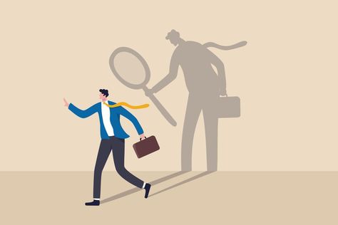 Self assessment or self analysis process to know yourself and discover plan or goal for living or work and career concept, businessman walking with shadow using magnifying glass to analyze himself. Self Analysis, Fast Logo, House Logo Design, Minimal Business Card, Know Yourself, Farm Logo, Automotive Logo, Education Logo, Elegant Business Cards