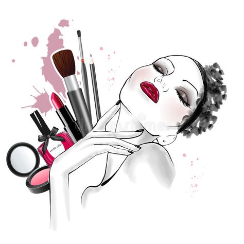 Illustration about Hand drawn sketch of woman face with different types of make up on background - line art sketch - beautiful woman illustration. Illustration of make, lacquer, drawing - 82562225 Sketch Of Woman, Kosmetyki Mary Kay, Makeup Artist Logo Design, Makeup Backgrounds, Imagenes Mary Kay, Makeup Illustration, Makeup Wallpapers, Makeup Drawing, Makeup Artist Logo