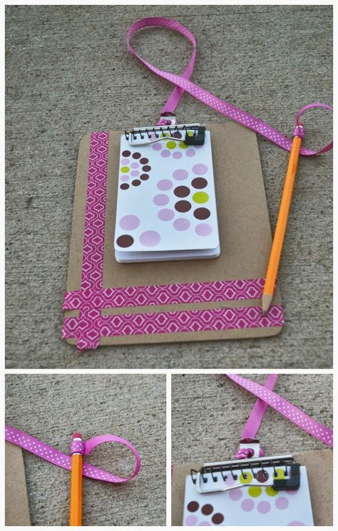 Mini Clipboard - decorate it with washi tape and attach a pencil with a ribbon so you can't lose it. You could add a strong magnet on the back and hang it in your locker.  This clipboard was actually part of an adorable DIY project for a child, a pretend play doctor kit. Clipboard Decorating, Admin Day, Happy Planner Ideas, Outside Play, Circuit Projects, Medical Assistant, Relief Society, Nursing Home, Super Mom