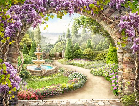 Son Birthday, Provence Garden, Garden Mural, Custom Murals, Tile Murals, Garden Path, Mural Design, Beautiful Landscape Wallpaper, Fantasy Art Landscapes