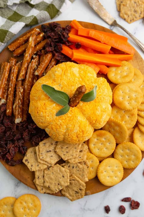 Pumpkin Shaped Cheese Ball - Aleka's Get-Together Pumpkin Shaped Cheese Ball, Shaped Cheese Ball, Real Pumpkin Puree, Thanksgiving Apps, Fall Appetizer, Thanksgiving Vibes, Lunch At Home, Halloween Party Appetizers, Thanksgiving Appetizer