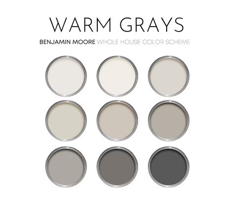 Warm Grays Benjamin Moore Paint Palette, Neutral Interior Paint Colors for Home, Farmhouse, Silver Fox, Swiss Coffee OC-45 - Etsy Taupe Grey Paint Colors, Coventry Gray Benjamin Moore, Best Grey Paint Colors, Warm Gray Paint Color, Light Gray Paint Colors, Brown Grey Paint, Neutral Interior Paint Colors, Benjamin Moore Paint Colors, Warm Grey Paint Colors