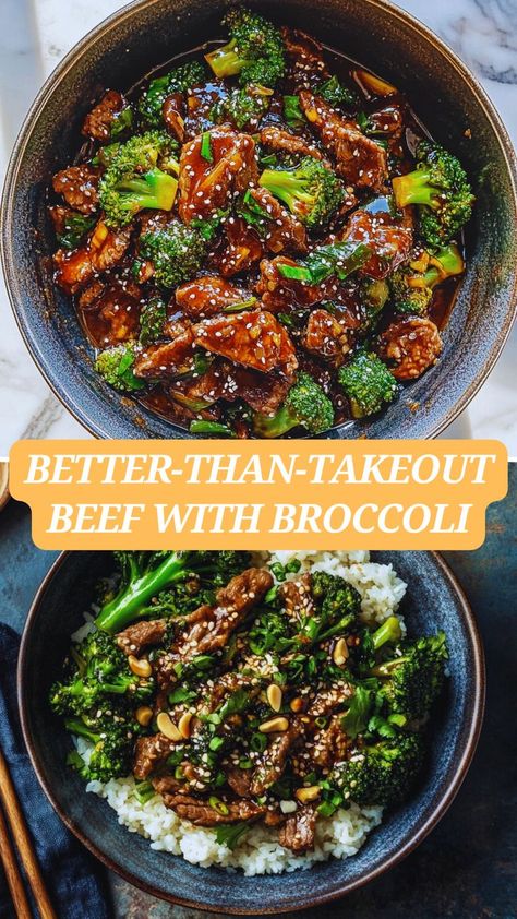 Craving takeout? Make this Better-Than-Takeout Beef With Broccoli at home! Tender beef and fresh broccoli coated in a savory sauce come together in just 30 minutes. Quick, easy, and perfect for a healthy weeknight dinner. Save this recipe for your next family favorite! Teriyaki Steak And Broccoli, Better Than Takeout Beef And Broccoli, Instant Pot Broccoli Beef, Easy Beef With Broccoli Recipes, Easy Beef And Broccoli Sauce, Blackstone Beef And Broccoli, Beef And Broccoli Sauce Recipes, Crispy Beef And Broccoli, Beef And Broccoli With Stew Meat