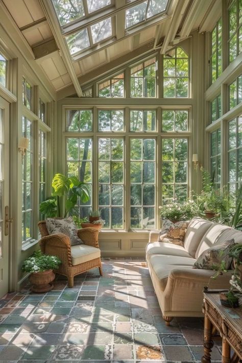 Serra Core, Sunroom Ceilings, Green Sunroom, House Veranda, Sunroom Remodel, Portico Design, Sun Rooms, Sunroom Ideas, Sunken Living Room