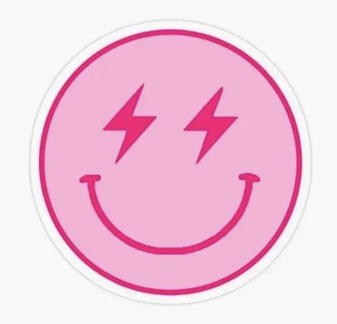 Pink Lightning Bolt, Smiley Face Sticker, Pink Smiley Face, Pink Lightning, Pink Smiley, Lightning Bolt, Me When, Smiley Face, Go Shopping