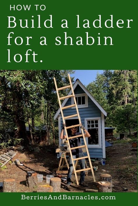 Here's a simple DIY plan for a loft ladder. It's held in place with two metal pins, and is removable if needed. Tiny Home Loft, Loft Flooring, Hay Loft, Barn Loft, Shed Cabin, Hanger Bolts, Library Ladder, Build Yourself, Loft Ladder