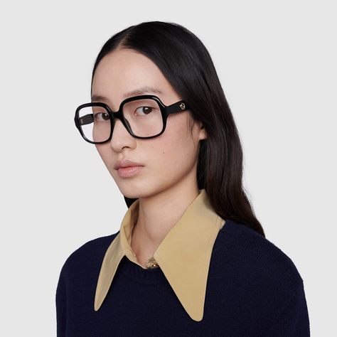 Square optical frame in black acetate | GUCCI® US Gucci Eyeglasses, Havana Color, Gucci Glasses, Gucci Eyewear, Sunglass Lenses, Eyewear Design, Optical Frames, Womens Glasses, Beauty Items