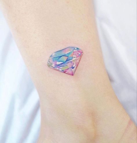 Diamond Tattoo Designs, Watercolor Tattoo Ideas, Sunflower Tattoo Sleeve, Diamond Tattoo, Gem Tattoo, Jewel Tattoo, Crystal Tattoo, Blue Rose Tattoos, Ankle Tattoos For Women