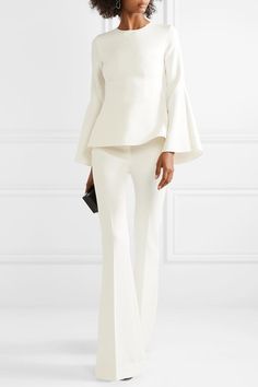 White Pantsuit, Mother Of Bride Outfits, Jumpsuit Elegant, Edie Parker, Monica Vinader, Peplum Blouse, Mode Inspo, Looks Chic, Fashion Over 50