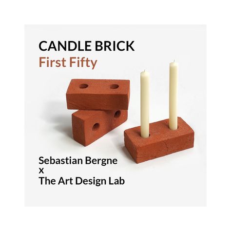 A special collaboration between Sebastian Bergne and The Art Design Lab. Candle Brick is a brick candle holder, hand made in London it retains the rough qualities of the building material. Use them individually or build sculptural arrangements to bring striking candle light to a table top, shelf or bar. This new studio edition by Sebastian Bergne is the culmination of a period of research into this most sustainable and culturally rich building material. Brick Candle Holder, Engineering Bricks, Brick Manufacturing Process, News Studio, Design Lab, Building Materials, A Table, Table Top, Candle Holders