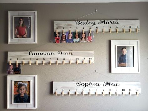 Decor Around Picture On Wall, Newborn Picture Wall Display, Grandkids Wall Display, Grade Picture Display, Diy K 12 Picture Board, Where To Hang School Pictures, School Pictures Display Wall, School Photos Display Ideas, Diy School Photo Display