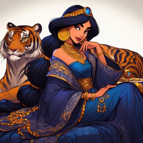 Princess Jasmine Art, Aladdin Art, Disney Duos, Walt Disney Characters, Disney Princess Jasmine, Disney Jasmine, Disney Princess Fan Art, Disney Princess Fashion, Dark Disney