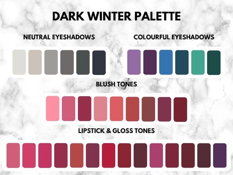 Winter Makeup Palette, Dark Winter Palette, Deep Winter Makeup, Deep Winter Palette Outfits, Winter Eyeshadow, Winter Lipstick, Deep Winter Palette, Deep Winter Colors, Winter Lips