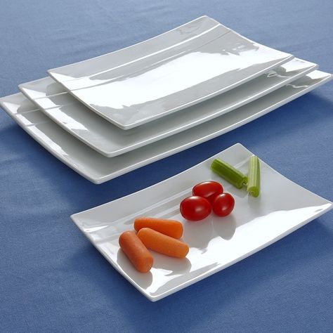 Rectangular Striped 4 Piece Plate Set