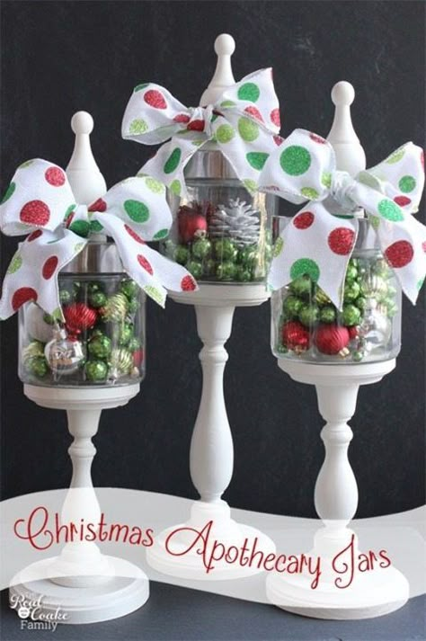 Christmas Apothecary Jars, Ideas Decoracion Navidad, Dollar Store Christmas Decor, Dollar Store Christmas Decorations, Baby Food Jar Crafts, Dollar Store Christmas, Baby Food Jars, Christmas Jars, Christmas Crafts Decorations