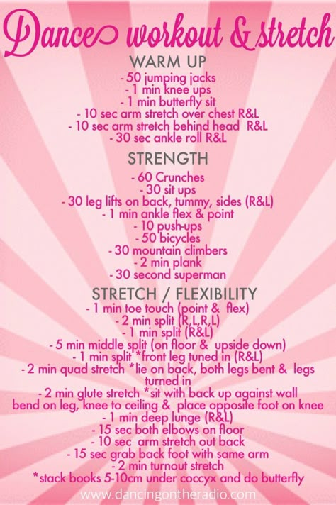 Stretching Routine For Flexibility Dancers, At Home Dance Workout, Stretching Exercises For Dancers, Workout And Stretch Routine, Gymnastics Stretching Routine, Good Dance Stretches, Workout Dance Routine, Dancers Stretching Routine, How To Build Stamina For Dance