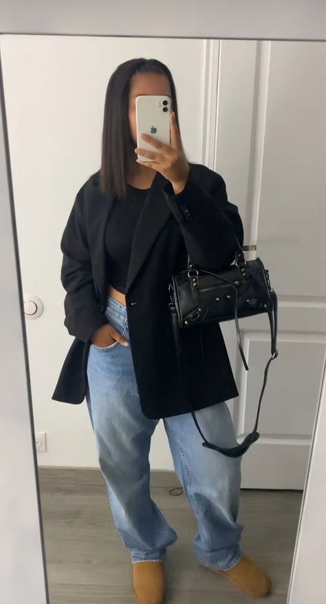 Ootd Blazer Noir, Blazer Noir Outfit, Outfit Blazer Noir, Lounge Wear Winter, Ootd Blazer, Modest Outfits Muslim, Zara Drip, Outfit Cardigan, Outfit Zara