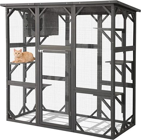 Amazon.com : LEISU Large Outdoor Cat House Outdoor Wooden Cat Cage Cat Enclosure with Weatherproof Large Run, Jumping Platforms for Play Catio Cat Patio with Large Entrance Easy to Clean (Dark Grey) : Pet Supplies Outside Cat House, Feral Cat Shelter, Cat Playpen, Wooden Cat House, Cat Kennel, Cat Patio, Cat Cage, Outdoor Cat Enclosure, Feral Cat