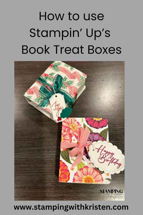 Stampin' Up!'s new Book Treat Boxes are a fun way to give a small gift, and are so easy to decorate. Stampin Up Treat Boxes Tutorials, Su Envelope Treat Boxes, Stampinup Book Treat Boxes, Su Treat Boxes, Book Treat Boxes, Book Treat Boxes Stampin, Stampin Up Boxes Treat Holder, Stampin Up Scalloped Gift Card Boxes, Stampin Up Envelope Treat Boxes