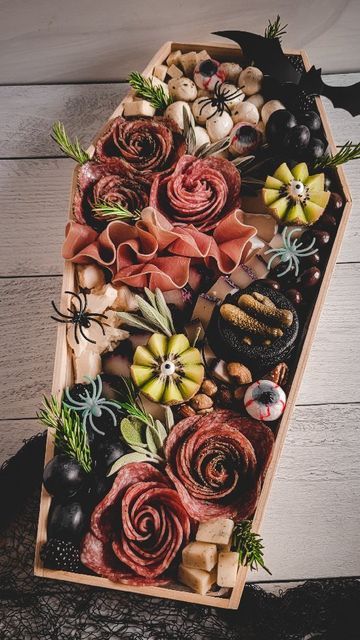 Rip Charcuterie Board, Vampire Themed Charcuterie Board, Black Themed Charcuterie Board, Masquerade Charcuterie Board, Zombie Charcuterie Board, Coffin Cheese Board, Horror Charcuterie Board, Dessert Board Halloween, Practical Magic Charcuterie Board