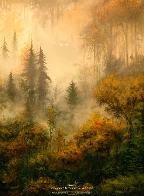 Map Inspiration, Foggy Forest, Aspen Trees, Autumn Painting, Autumn Scenery, Nature Aesthetic, Fantasy Landscape, Nature Pictures, Nature Beauty