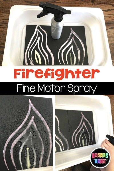 Firefighter Fine Motor Spray activity for preschoolers learning about community helpers. Community Helpers Sensory, Community Helpers Art, Community Helpers Lesson Plan, Prek Community Helpers, Preschool Curriculum Activities, Community Helpers Week, Community Helpers Preschool Crafts, Community Helper Lesson, Safety Preschool