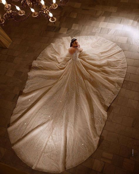 image via Instagram Cathedral Length Wedding Dress, Extravagant Wedding Dresses, Wedding Dress Gallery, Extravagant Wedding, Wedding Dress Sequin, Fancy Wedding Dresses, Dress Gallery, Dream Wedding Ideas Dresses, A Wedding Dress