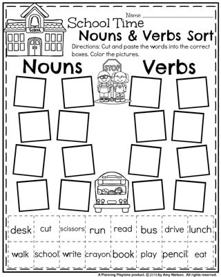 First Grade Literacy Worksheet for Back to School - Nouns and Verbs Sort. Verb Activities For First Grade, First Grade Literacy, Build Sentences, Nouns And Verbs Worksheets, Irregular Nouns, Verbs Activities, Nouns Verbs Adjectives, Nouns Worksheet, Literacy Worksheets