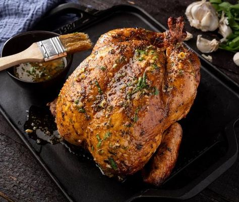 Smoke Roasted Chicken with Herbed Butter | Traeger Grills Whole Smoked Chicken, Roasting A Whole Chicken, Pork Wings, Vegetable Cocktails, Smoked Whole Chicken, Herbed Butter, High Protein Meals, Pork Rub, Baked Roast