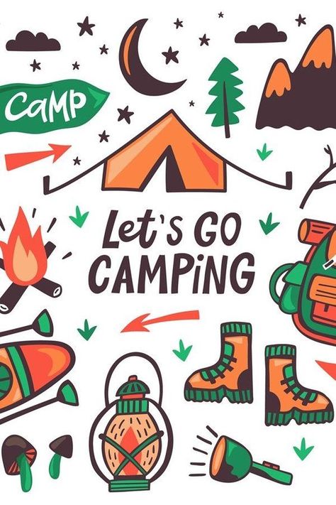 Camping illustration Rulebook Design, Camping Illustration Graphics, Camping Illustration Art, Camping Doodles, Camp Illustration, Camp Wallpaper, Camping Poster, Camping Logo, Camping Cartoon