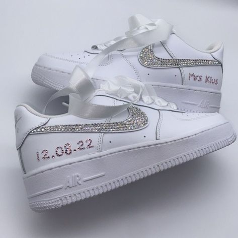 Personalised Nike Air Force 1 White Wedding Sneakers // Blinged out with sparkling crystals, Custom bling nike shoe, Bride, Bridesmaid Gift UK 2 / EU 34 / Girls 2.5Y UK 2.5 / EU 35 / Girls 3Y UK 3 / EU 35.5 / Girls 3.5Y UK 3.5 / EU 36 / Girls 4Y / W5.5 UK 4 / EU 36.5 / Girls 4.5Y / W6 UK 4.5 / EU 37.5 / Girls 5Y / W6.5 UK 5 / EU 38 / Girls 5.5Y / W7 UK 5.5 / EU 38.5 / Girls 6Y / W7.5 UK 6 / EU 39 / Girls 6.5Y / W8 UK 6 / EU 40 / Girls 7Y / W8.5 UK 6.5 / EU 40.5 / US 9 UK 7 / EU 41 / US 9.5 UK 7. Wedding Tennis Shoes, Bride Sneakers, White Air Force Ones, Bling Nike Shoes, Air Force 1 White, Bridal Sneakers, Wedding Sneakers, Nike Shoe, Custom Bling