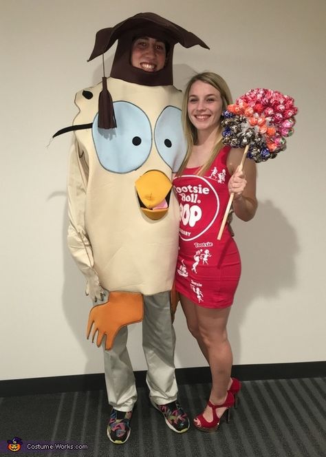 Owl Halloween Costumes, Halloween Costumes Diy Couples, Mummy Wrap, Clever Costumes, Costumes For Couples, Unique Couple Halloween Costumes, Halloween Costumes 2016, Owl Costume, Tootsie Pop