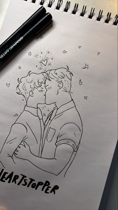 Desenho Heartstopper, Easy Heartstopper Drawings, Heartstopper Drawings Easy, Heartstopper Drawing Ideas, Heartstopper Sketch, Heartstopper Desenho, Dibujos Heartstopper, Heartstopper Painting, Heartstopper Doodles