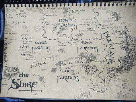 The Shire Map, Cartography Design, Hand Drawn Map, Drawn Map, Nice Handwriting, The Shire, Fellowship Of The Ring, Middle Earth, Tolkien