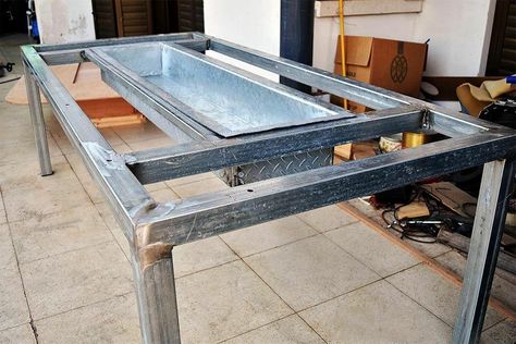 Diy Grill Table, Meja Outdoor, Grill Diy, Diy Barbecue, Barbecue Table, Diy Grill, Bbq Table, Grill Table, Bbq Grill Design