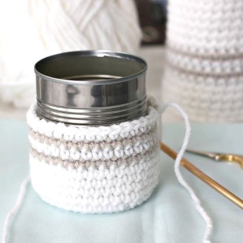 Crochet Cozy for Jars or Cans - Grateful Prayer | Thankful Heart Crochet Christmas Mason Jar Covers, Crochet Candle Cozy, Crochet Container, Crochet Face Scrubbies, Crochet Jar Covers, Crochet Candle, Mug Cover, Grateful Prayer, Mason Jar Christmas Crafts