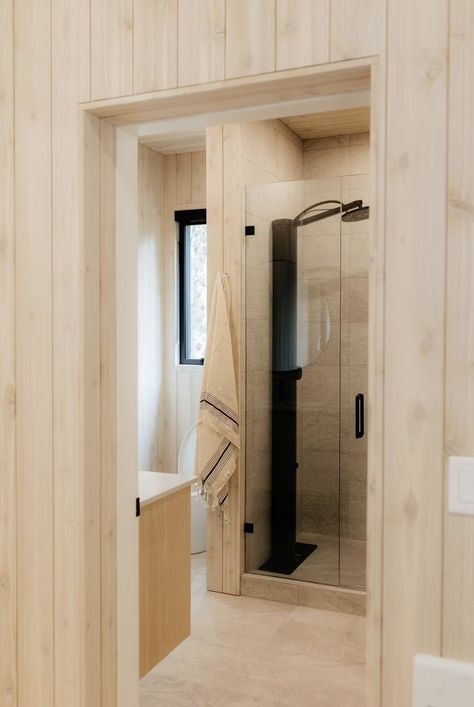 Photo 6 of 8 in A Builder Striving to Make Sustainable Homes Accessible Gets Into Prefab - Dwell Spacious Bathroom, Staircase Outdoor, Modular Cabins, Interior Cladding, Dwell Magazine, Hot Water Tank, Accessory Dwelling Unit, Cabin Kits, Tiny Cabin